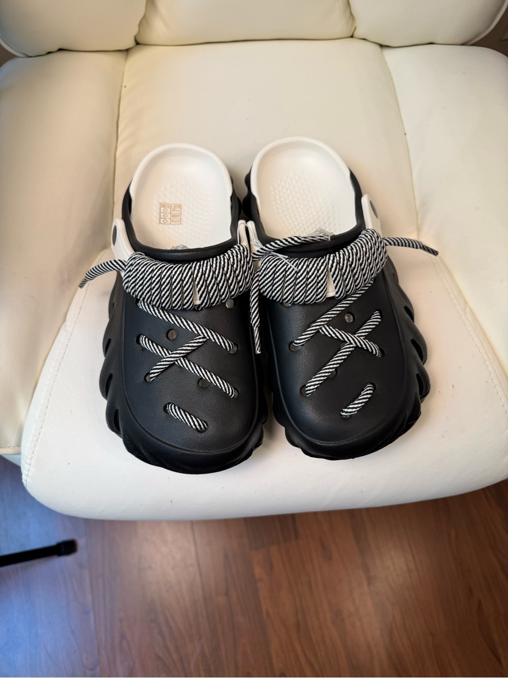Black and White Slip-On Clog with Contrast Laces